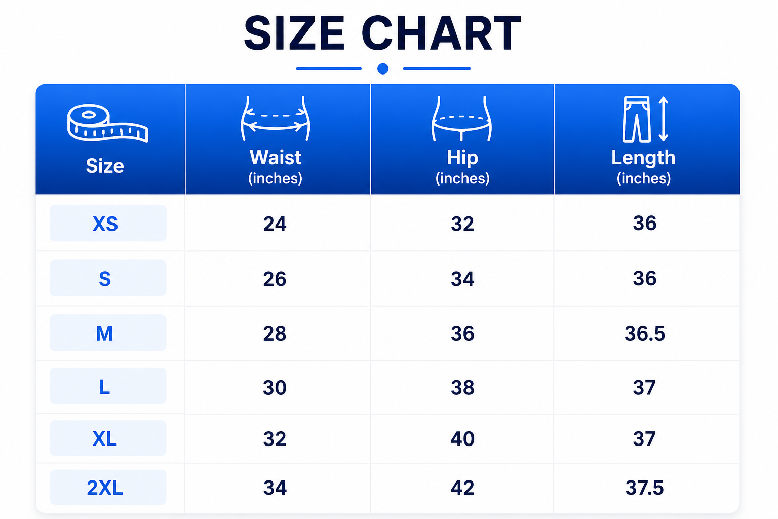 Size chart for Classic crop jean